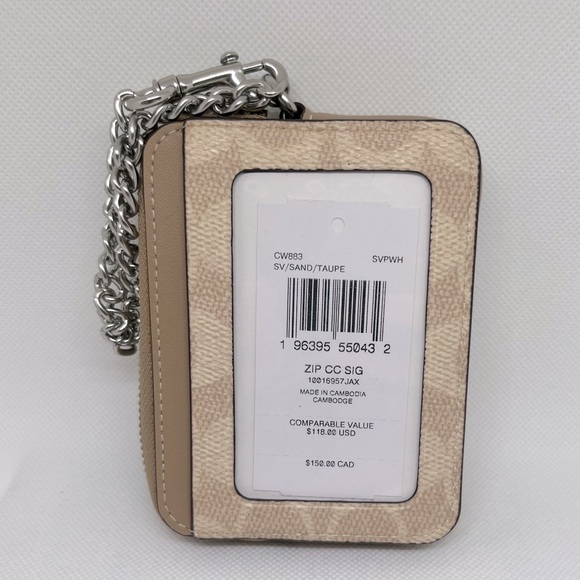 NWT Coach Zip Card Case In signature canvas CW883/Sand/Taupe - Picture 4 of 4